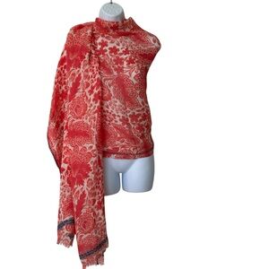 J. Crew Vibrant Pink and Cream embroidered Scarf 80”x 30”